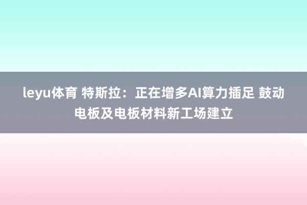 leyu体育 特斯拉：正在增多AI算力插足 鼓动电板及电板材料新工场建立