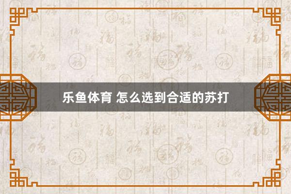 乐鱼体育 怎么选到合适的苏打